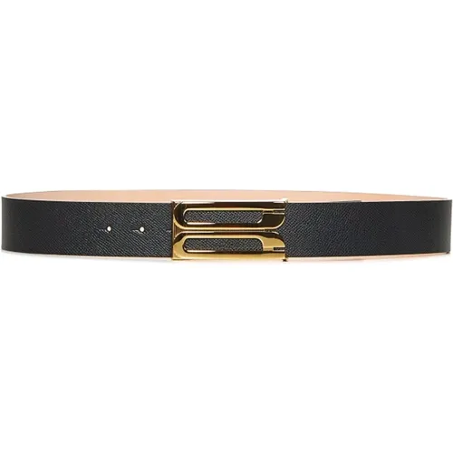 Schwarzer Ledergürtel mit Goldschnalle , Damen, Größe: 70 CM - Victoria Beckham - Modalova