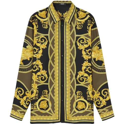 Grünes Seiden Twill Hemd La Coupe Des Dieux - Versace - Modalova