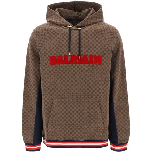 Cotton Jacquard Hoodie with Mini Monogram , male, Sizes: M - Balmain - Modalova