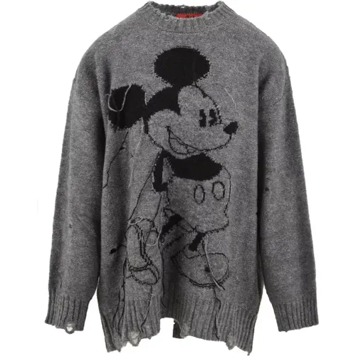 Grauer Mohair Alpaka Pullover mit Mickey Intarsia , Damen, Größe: M - Aniye By - Modalova