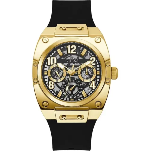 Prodigy Silicone Multifunction Watch Black/Gold , male, Sizes: ONE SIZE - Guess - Modalova