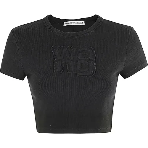 Ribbed Baby Tee with Distressed Edge , female, Sizes: M, S - T by Alexander Wang - Modalova