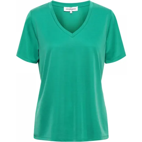 Grünes V-Ausschnitt Modal Top , Damen, Größe: 2XL - &Co Woman - Modalova