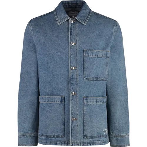 Denimjacke Kontrastnähte 100% Baumwolle , Herren, Größe: M - Maison Kitsuné - Modalova