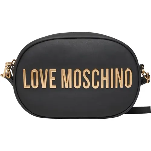 Schwarze Umhängetasche mit goldener Veredelung , Damen, Größe: ONE Size - Love Moschino - Modalova