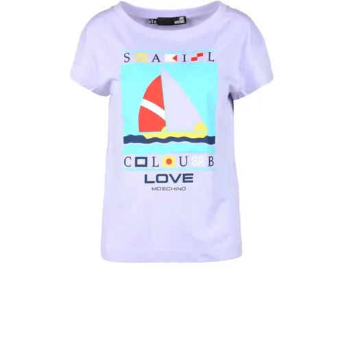 Baumwoll-T-Shirt mit Stilvollem Design , Damen, Größe: L - Love Moschino - Modalova