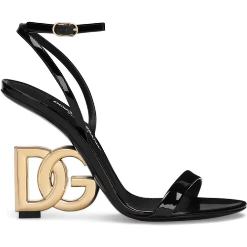 Schwarze Sandalen mit Goldplattiertem Absatz , Damen, Größe: 38 1/2 EU - Dolce & Gabbana - Modalova