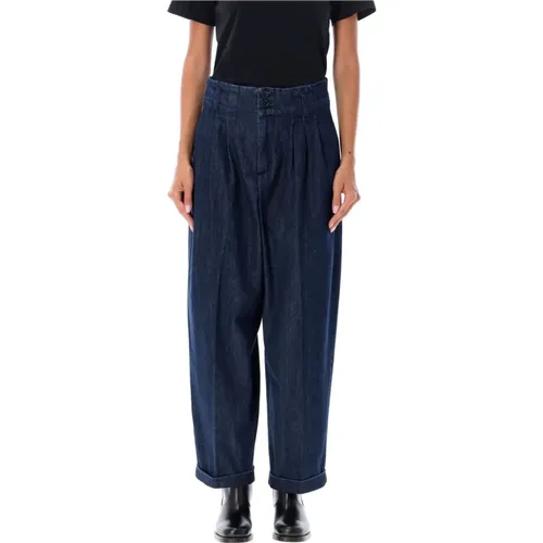 Indigo Wide-Leg Jeans mit Plissierter Vorderseite , Damen, Größe: M - YMC You Must Create - Modalova