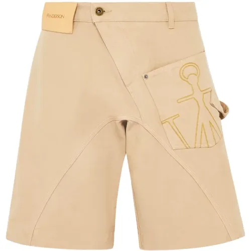 Verdrehte Beige Shorts mit Knopfverschluss , Herren, Größe: L - JW Anderson - Modalova