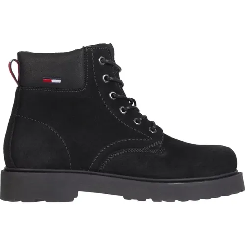 Schwarze Wildleder Schnürstiefeletten , Herren, Größe: 44 EU - Tommy Jeans - Modalova