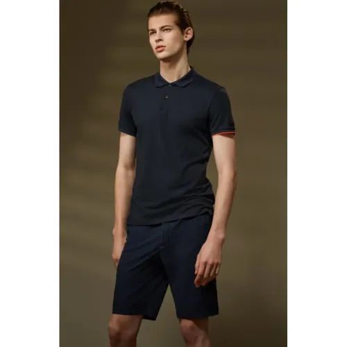 Blue Short Sleeve Polo Shirt with Neon Orange Stripe , male, Sizes: S, M - RRD - Modalova