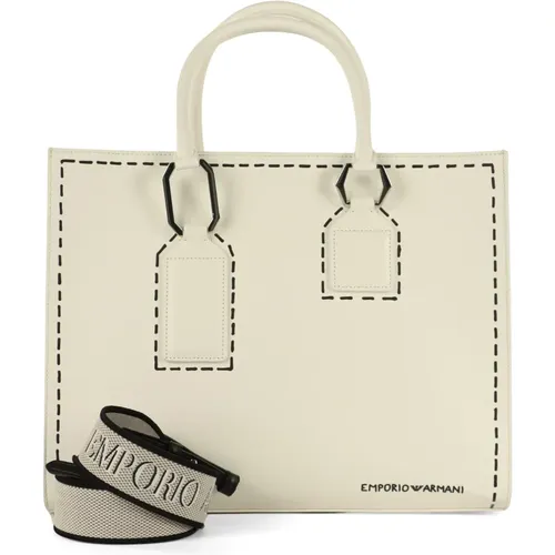 Large Handbag with Trompe lOeil Print , female, Sizes: ONE SIZE - Emporio Armani - Modalova