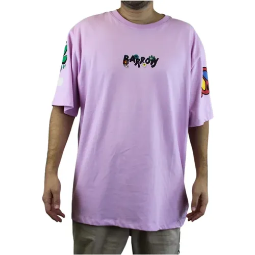 Pink Short Sleeve T-Shirt with Chest Details , male, Sizes: L, XL, M - Barrow - Modalova