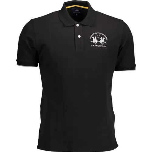 Schwarzes Baumwoll-Polo-Shirt mit Stickerei - LA MARTINA - Modalova