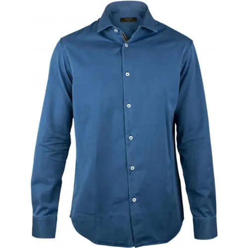 Blaues Baumwollhemd mit weichem Kragen , Herren, Größe: S - Moorer - Modalova