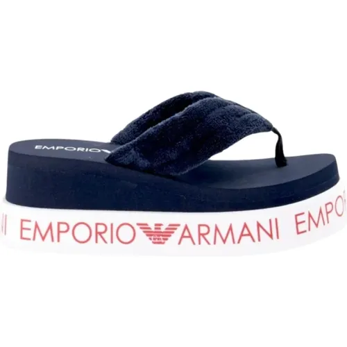 Double Layer Wedge Flip Flops with 360° Lettering , female, Sizes: 6 UK - Emporio Armani - Modalova