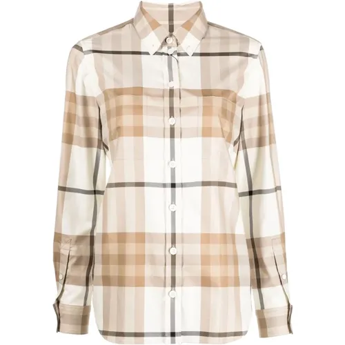 And White Cotton Shirt with `Nova-Check` Pattern , female, Sizes: 3XS - Burberry - Modalova