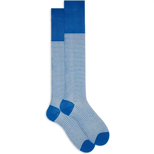 Französische Blaue Baumwoll-Windsor-Streifen-Socken , Herren, Größe: M - Gallo - Modalova