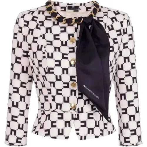 Logo Print Crepe Jacket with Scarf Chain , female, Sizes: S - Elisabetta Franchi - Modalova