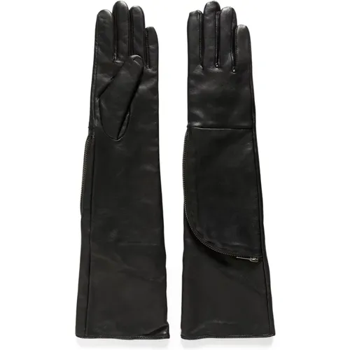 Lange Lederhandschuhe Schwarz , Damen, Größe: M/L - Gestuz - Modalova