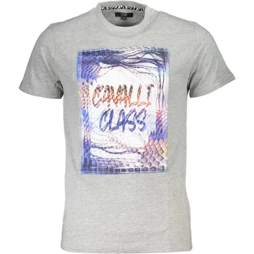 Graues Baumwoll Logo Print T-Shirt , Herren, Größe: L - Cavalli Class - Modalova