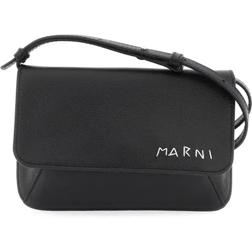 Flap Trunk Shoulder Bag with Hand-Embroidered Logo , male, Sizes: ONE SIZE - Marni - Modalova