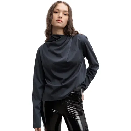 Bluse aus merzerisierter Baumwolle mit asymmetrischen Falten , Damen, Größe: L - Ahlvar Gallery - Modalova