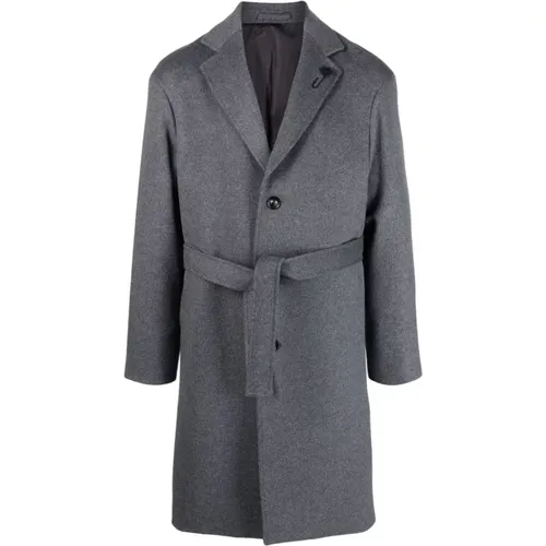 Grey Wool Coat with Logo Appliqué , male, Sizes: L - Lardini - Modalova