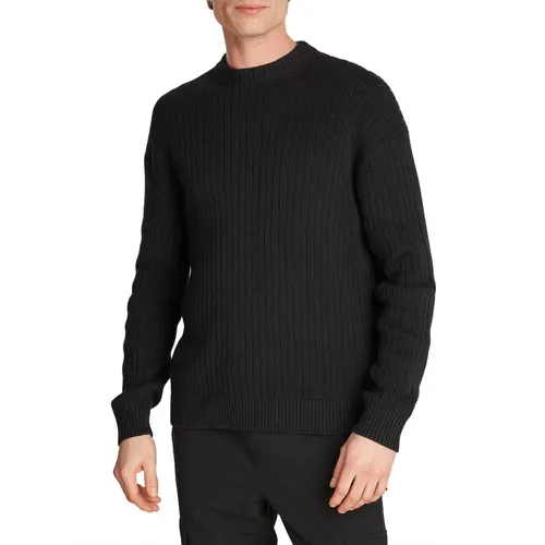 Schwarzer Rippstrickpullover Lineares Design , Herren, Größe: S - Calvin Klein - Modalova