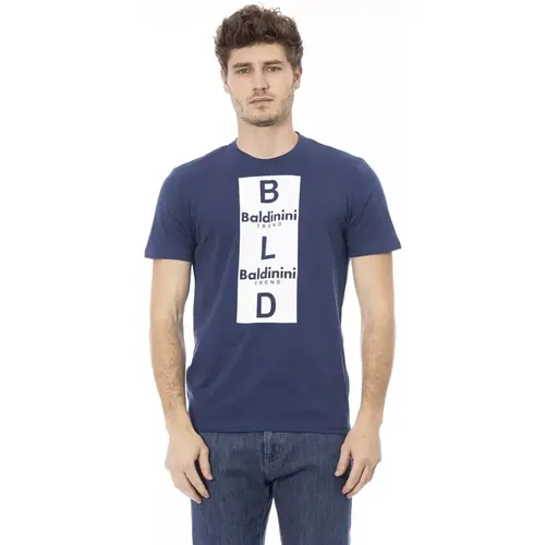 Trendiges Blaues Baumwoll-T-Shirt, Kurzarm mit Frontdruck - Baldinini - Modalova