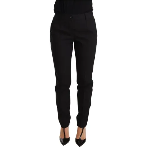 Schwarze Tapered Damen Hose aus Virgin Wolle , Damen, Größe: 3XS - Dolce & Gabbana - Modalova