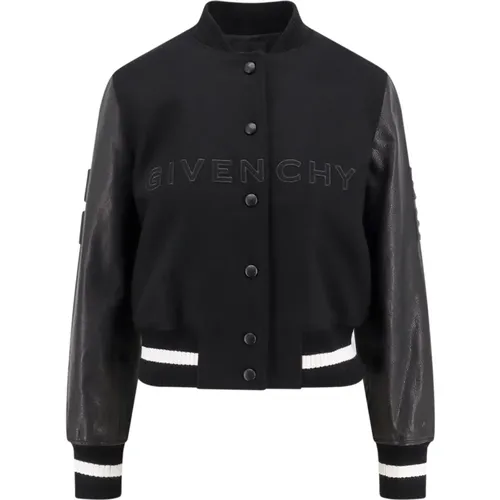 Woll- und Lederjacke mit geprägtem Logo - Givenchy - Modalova