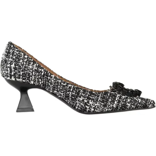 Weiße Tweed-Absatzpumps mit Herzjuwel , Damen, Größe: 35 EU - Roberto Festa - Modalova