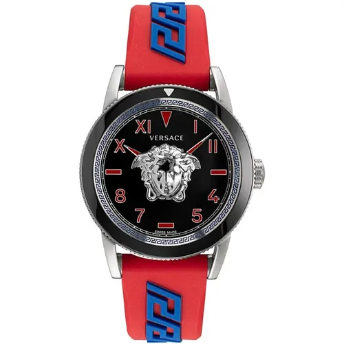 Stylish Red Silicone Strap Watch , male, Sizes: ONE SIZE - Versace - Modalova