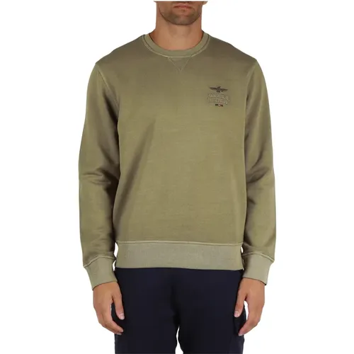 Baumwoll-Rundhals-Sweatshirt, bequeme Passform , Herren, Größe: M - aeronautica militare - Modalova