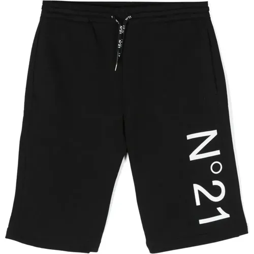 Schwarze Baumwoll-Logo-Print-Shorts - N21 - Modalova