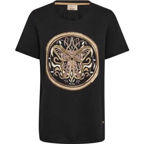 Besticktes T-Shirt mit Perlen und Pailletten , Damen, Größe: L - MOS MOSH - Modalova