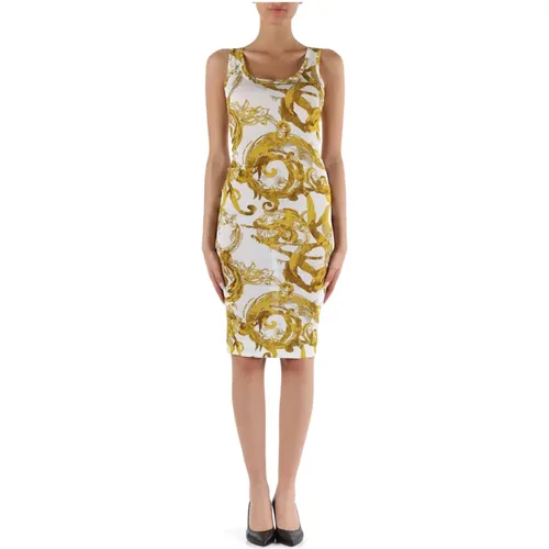 Stretch viscose dress with decorative motif , female, Sizes: S, M, XS - Versace Jeans Couture - Modalova