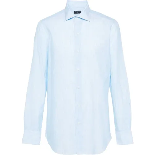 Blau-weiß gestreiftes Leinen-Baumwollhemd , Herren, Größe: S - Finamore - Modalova