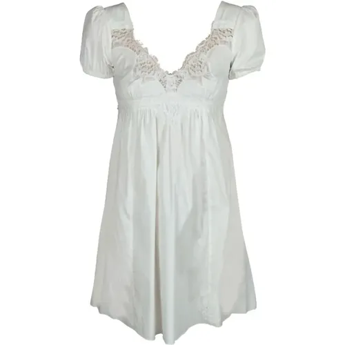Weißes Kurzarm-Spitzenkleid , Damen, Größe: M - Dolce & Gabbana - Modalova