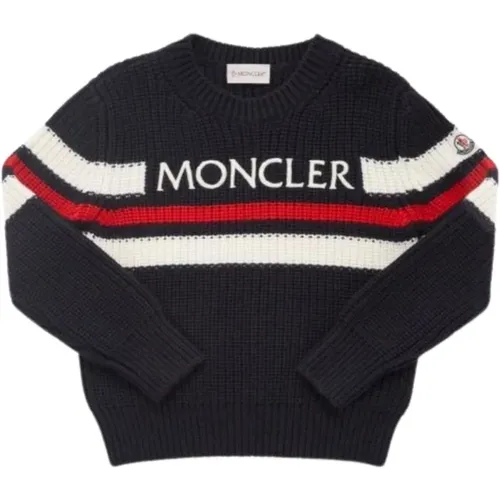 Blauer Pullover mit Tricolor Streifen - Moncler - Modalova