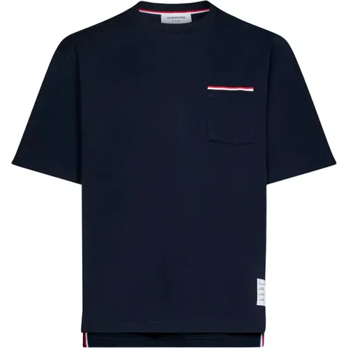 Navy Striped Detail Cotton T-Shirt,Navy Oversized Taschen T-Shirt - Thom Browne - Modalova