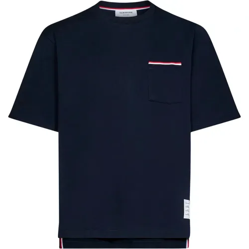 Navy Striped Detail Cotton T-Shirt , Herren, Größe: L - Thom Browne - Modalova