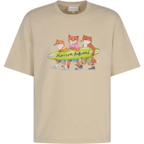 Surfing Foxes T-Shirt , Herren, Größe: L - Maison Kitsuné - Modalova