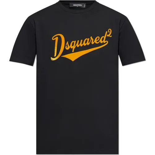 T-Shirt mit Logo in Samt-Finish , Herren, Größe: 3XL - Dsquared2 - Modalova