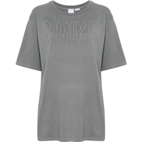 Grey Jersey Embroidered Logo T-shirt , female, Sizes: S, M, XS - pinko - Modalova