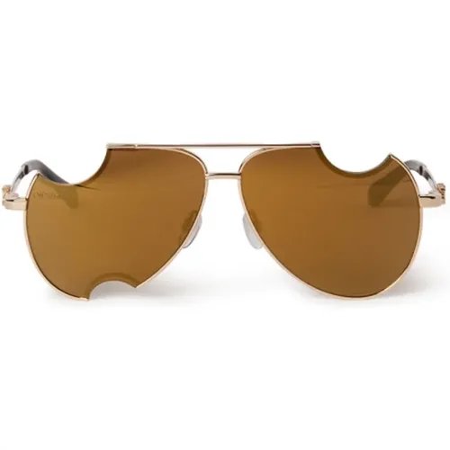 Metallic Sunglasses with Gold Mirror Lenses , female, Sizes: 62 MM - Off White - Modalova