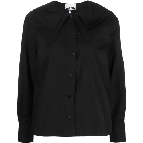 Poplin double-collar shirt , female, Sizes: L, XS, S, M - Ganni - Modalova