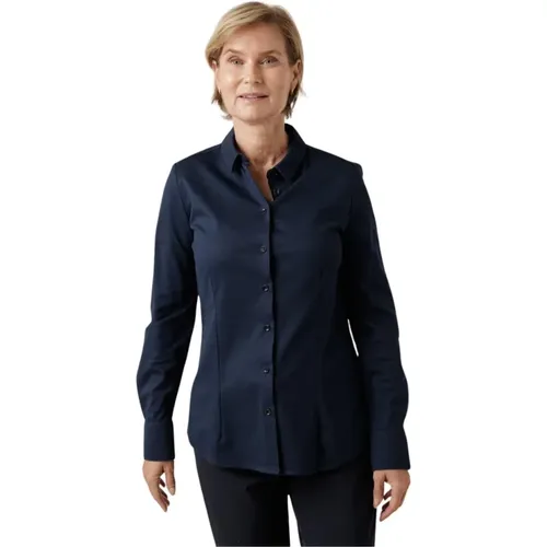 Bluse in marineblauem Twill mit Kragen und Knopfverschluss , Damen, Größe: XL - Desoto - Modalova