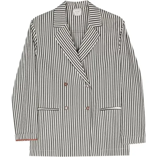 Cotton-Silk Blend Seersucker Jacket , female, Sizes: L, S, XS, 2XS, M - Alysi - Modalova